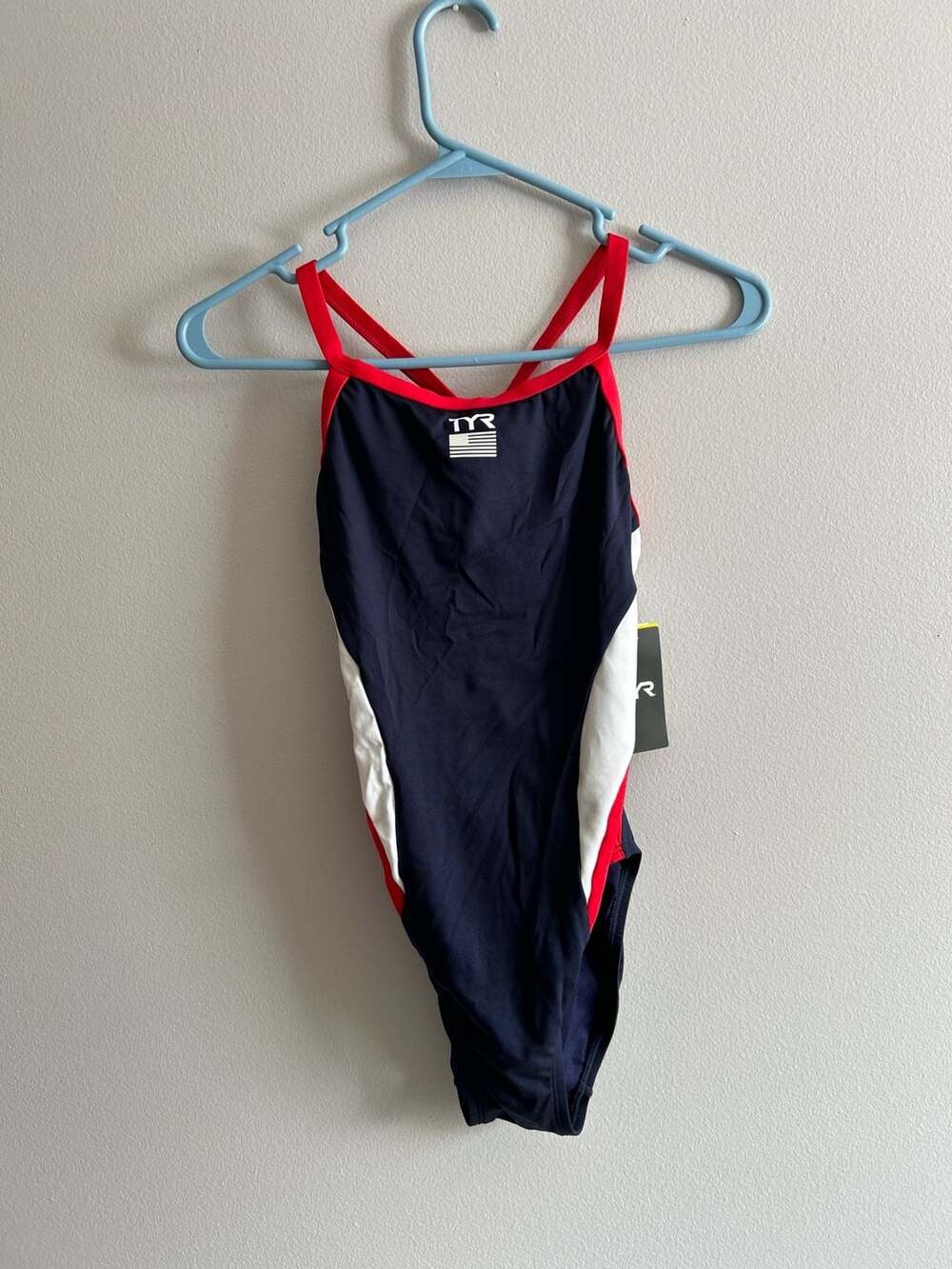 TYR Women's Durafast Elite Diamondfit USA One Piece Swimsuit Red White Navy Blue